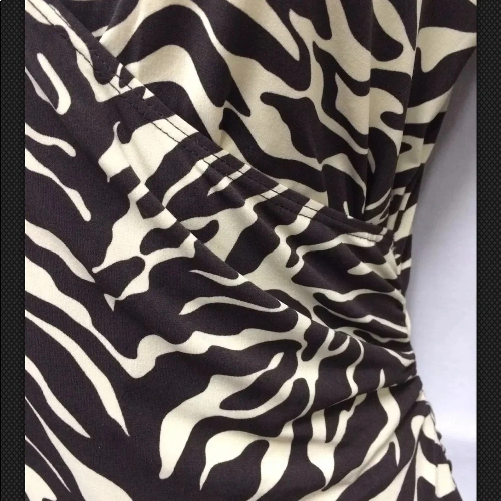 LAUNDRY By SHELLY SEGAL Dress Faux Wrap Animal Print V Neck Mini Sexy Brown